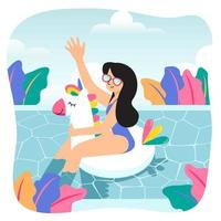 Enjoying Summer with Unicorn Floaties Concept vector