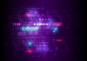 Neon arrow speed, geometric shapes and technology data load abstract with colorful background vector