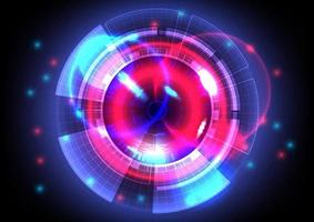 Blue and red light. Abstract glowing HUD circle background. Futuristic interface. Virtual reality technology screen