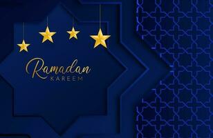 Ramadan kareem background with dark blue paper cut geometric shape Vector illustration for Islamic holy month celebrations