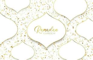 Ramadan kareem background with white gold abstract paper cut shape and glitter vector