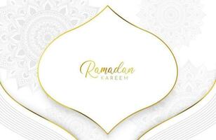 Fondo de ramadan kareem con mandala de oro y adorno de corte de papel blanco vector