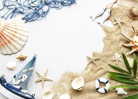 Seashells on sand. Travel concept photo