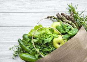 Top view of green vegetables, flat lay