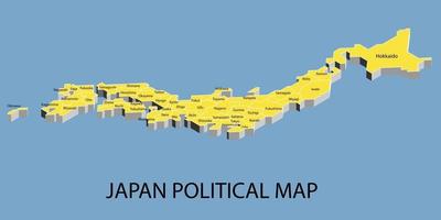 mapa político isométrico de japón dividido por estado vector