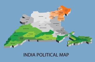 India political isometric map divide by state