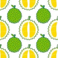 Seamless pattern cute durian fruits and leaf isolated on white background. Vector illustration.