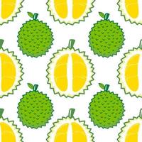 Seamless pattern cute durian fruits and leaf isolated on white background. Vector illustration.