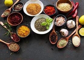 Various spices on a black background photo