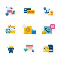 business and technology flat style icon set vector illustration