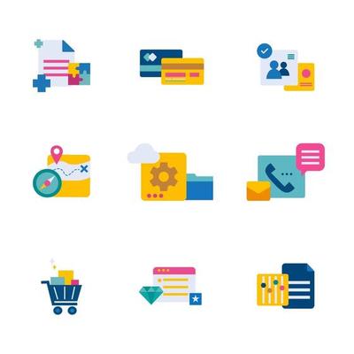 business and technology flat style icon set vector illustration