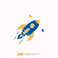 creativity related doodle icon concept with rocket launch flying symbol. Creative design, idea, Inspiration, brainstorming, startup and think vector illustration