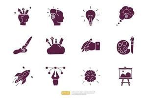 creativity related doodle icon concept with brain symbol. Creative design, idea, Inspiration, brainstorming, startup and think vector illustration