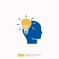 creativity related doodle icon concept with head and lamp symbol. Creative design, drawing, idea, Inspiration, brainstorming, startup and think vector illustration