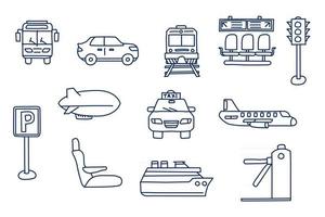 transportation doodle sketch style icon set. isolated on white background simple ink hand drawn Vector illustration