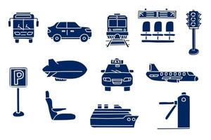 silhouette of transportation. doodle sketch style icon set. isolated on white background simple ink hand drawn Vector illustration