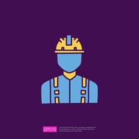 engineer with safety hardhat helmet icon. engineering and architecture related doodle concept with fill color line vector illustration