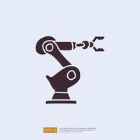 Icono de doodle de máquina de brazo de robot industrial. Signo de símbolo de concepto de doodle relacionado con la ingeniería. Ilustración de vector de icono de estilo sólido