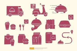 Servicio de entrega de alimentos silueta doodle estilo icono ilustración vectorial vector