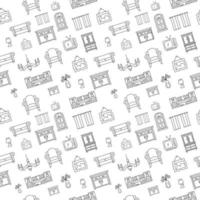 furniture doodle seamless pattern. home decoration sketch style icon for background vector illustration