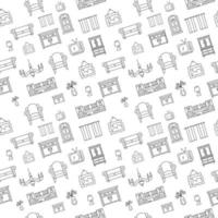 muebles doodle de patrones sin fisuras. icono de estilo de dibujo de decoración del hogar para la ilustración de vector de fondo