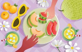 Honeydew Melon and Watermelon as Picnic Snacks vector