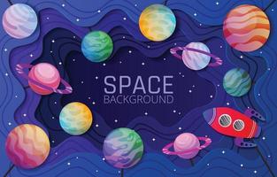 Spaceship and Planet in Space Cut Out vector