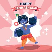 saludo janmashtami con feliz krishna vector