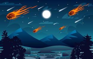 Meteor Over the Mountain Scenery Background vector