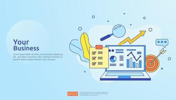 chart document data report concept for business statistics, investment analysis, planning research and finance audit accounting with paper sheet, hands, magnifier, paperwork, charts, graphs element vector