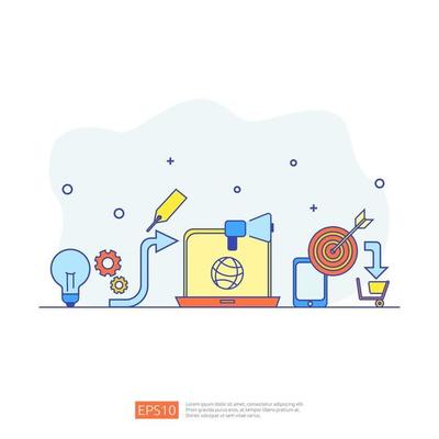 digital marketing strategy concept vector illustration. Business growth graph and chart increase to success. Return on investment ROI or increase profit. Finance stretching rising up for  banner