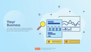 digital graph data for SEO analytics and strategic. statistics information, financial audit report document, marketing research for business management concept. vector illustration for infographic