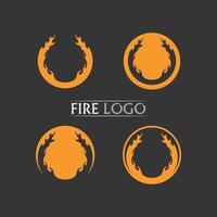 Diseño de logotipo de fuego y llama y vector hot stuff objeto de ilustración de diseño de conjunto de iconos en llamas naranja