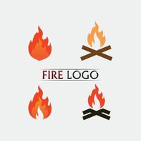 Diseño de logotipo de fuego y llama y vector hot stuff objeto de ilustración de diseño de conjunto de iconos en llamas naranja