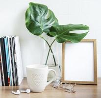 Office desk with stack of notepads photo