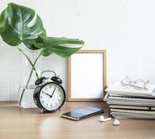 Office desk with stack of notepads photo