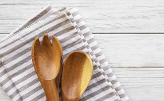 Two wooden salad spoons photo