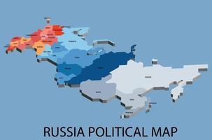 Rusia mapa político isométrico dividido por estado vector