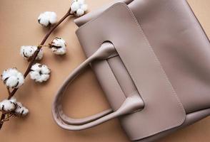 Beige leather womens bag photo