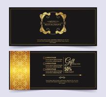 Menu restaurant luxury gift voucher design template vector