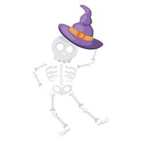 Dancing skeleton with witch hat vector