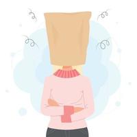 Female in paper bag on her head vector