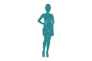 ilustración vectorial de mujer elegante posando, estilo plano con contorno vector