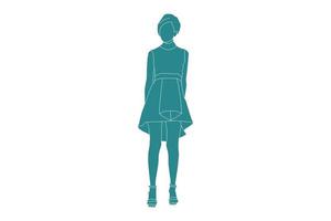 Vector illustration of elegant woman posing, Flat style with outline