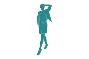 ilustración vectorial de mujer casual posando, estilo plano con contorno vector