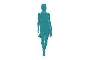 Vector illustration of elegant woman walking, Flat style with outline