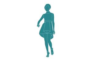 ilustración vectorial de mujer elegante posando, estilo plano con contorno vector