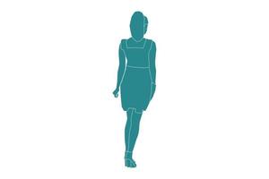 Ilustración vectorial de mujer elegante caminando, estilo plano con contorno vector