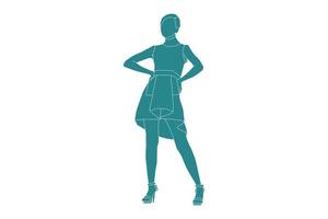 Vector illustration of fashionable woman posing, Flat style with outline