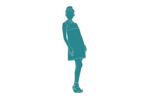 Vector illustration of elegant woman posing, Flat style with outline